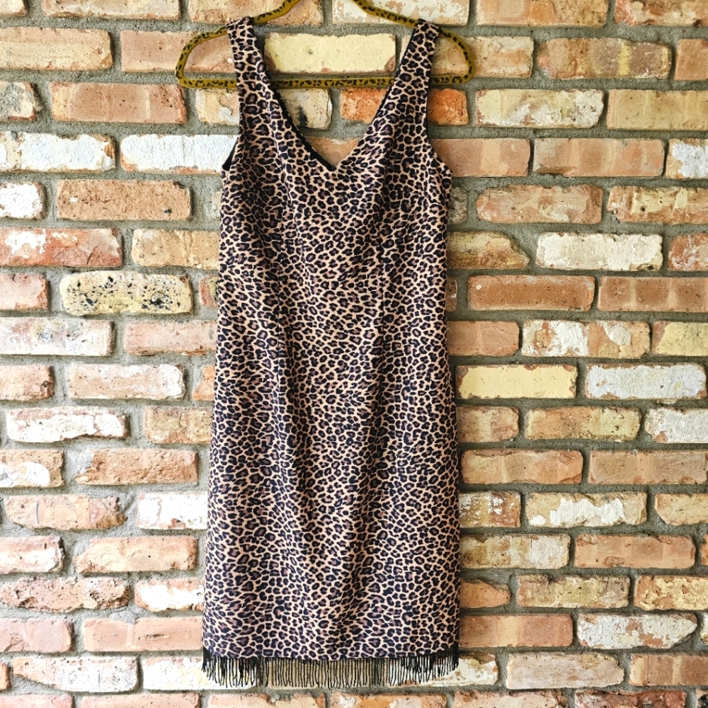Vintage Leopard Print Embellished Sleeveless Sheath Dress